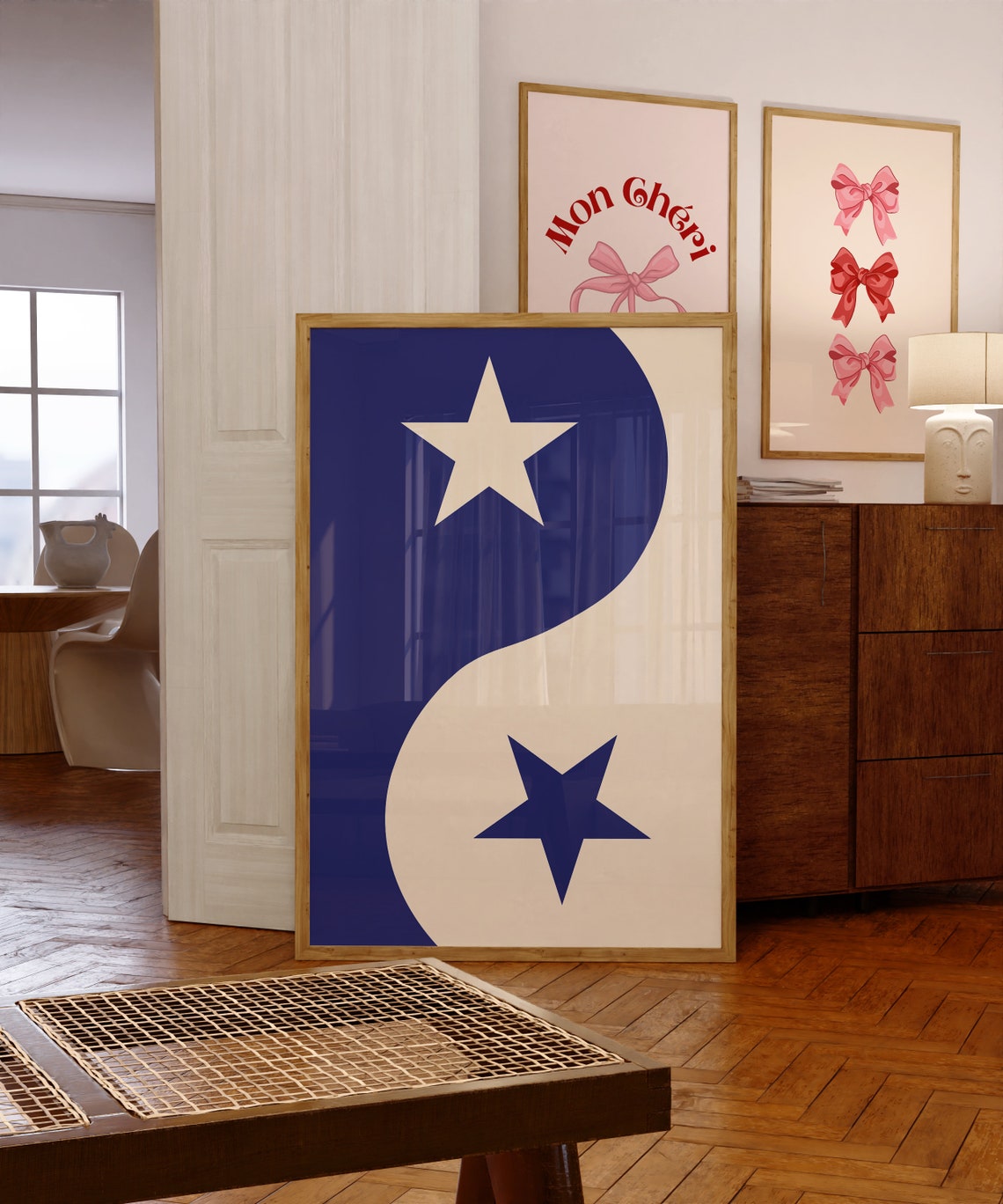 Navy Blue Yin Yang Star Minimalist Retro Geometric Art Poster - Image 4