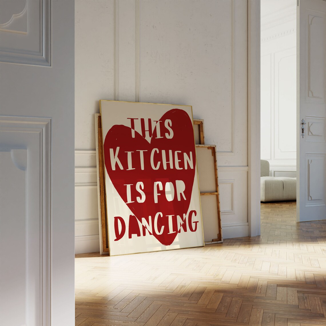 This Kitchen Is For Dancing Print Aesthetic Kitchen Decor Cute Dance Art Red Kitchen Wall Art Heart Print Trendy Kitchen Poster - Image 3