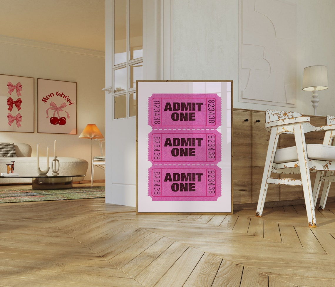 Pink Admit One Tickets Trio Retro Pop Art Ticket Stub Poster - Image 3