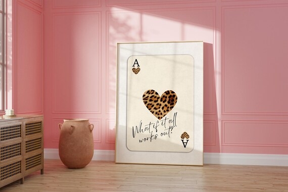 What If It All Works Out Ace Of Hearts Poster Retro Print Leopard Playing Card Wall Art Trendy Vintage Decor