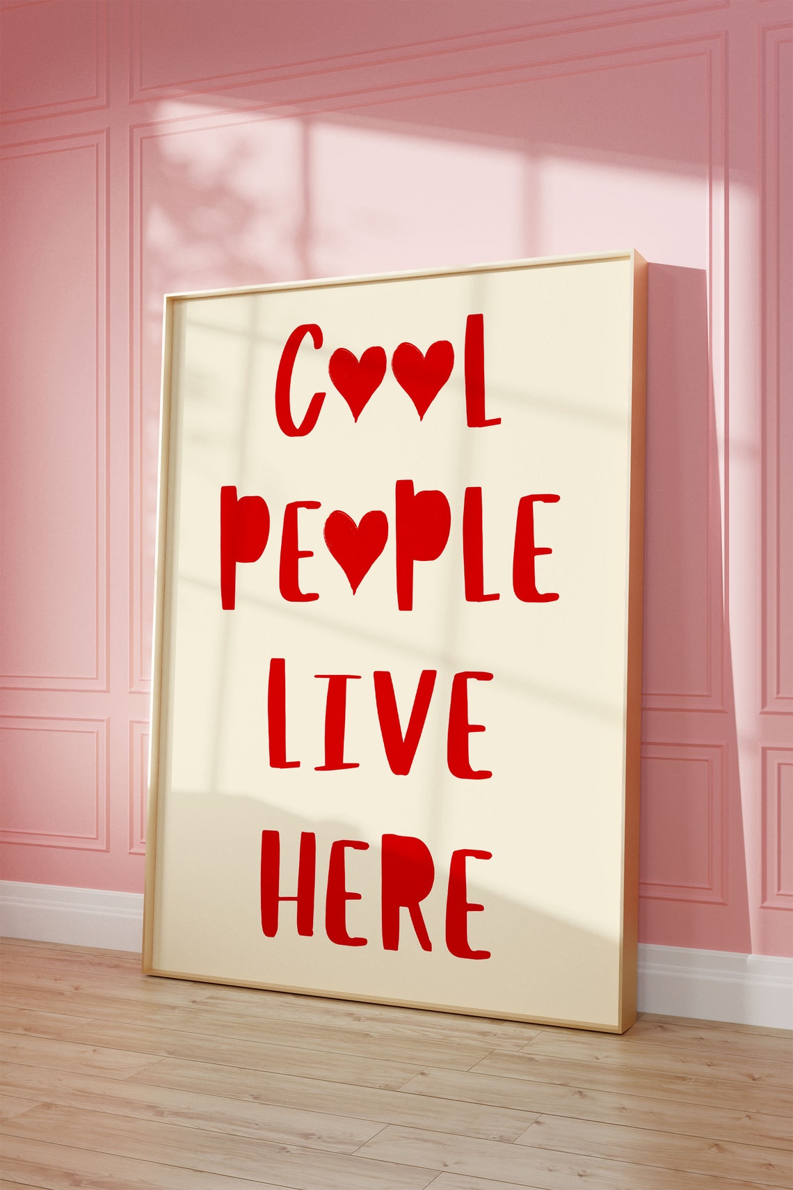 Bold Red Cool People Live Here Hand Lettered Heart Quote Poster - Image 2