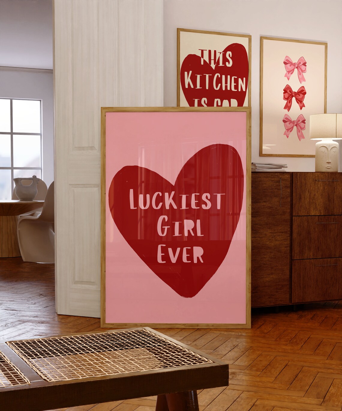 Luckiest Girl Ever Big Red Heart Trendy Pink Preppy Wall Poster - Image 4