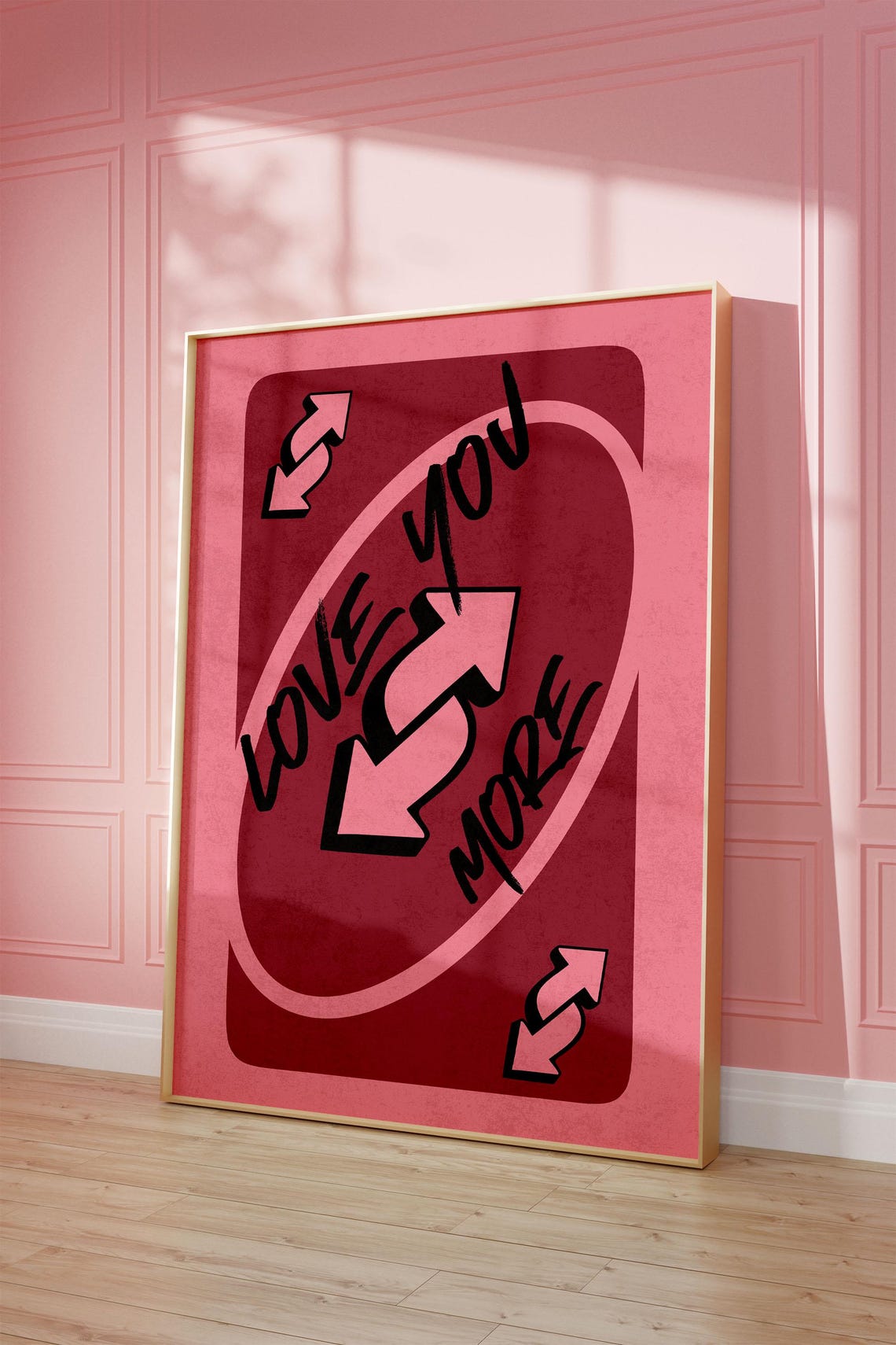 Love You More Burgundy Pink UNO Style Reverse Card Art Poster - Image 2