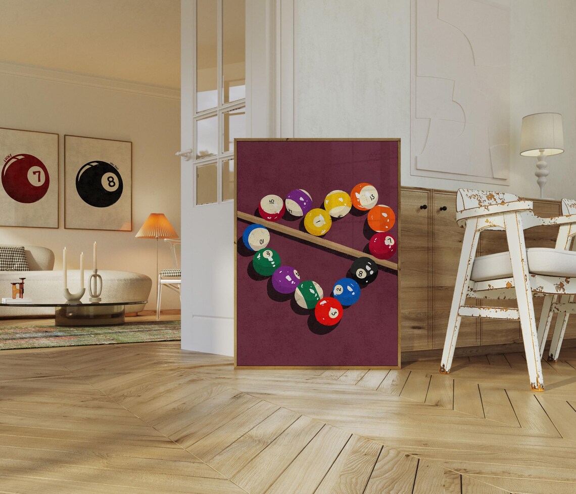 Retro Billiard Balls Vintage Pool Table Game Room Art Print - Image 3