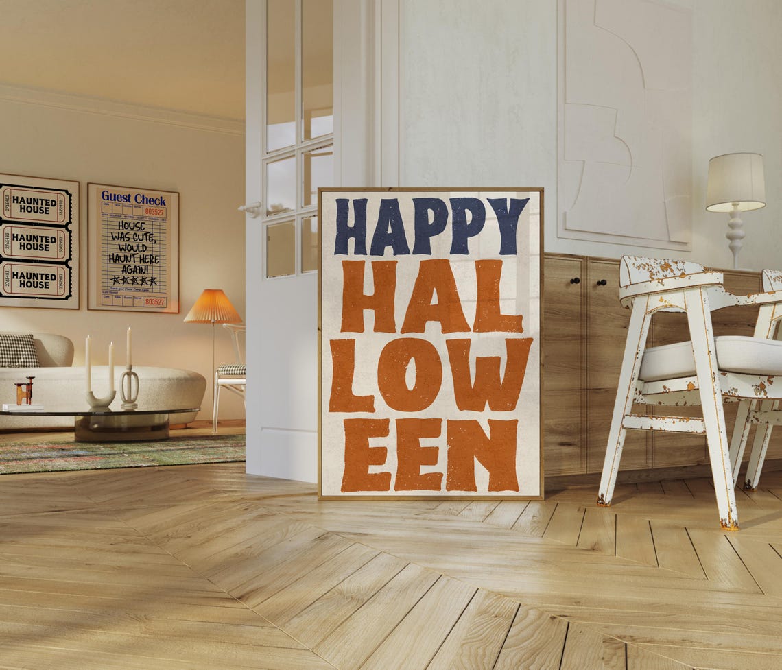 Happy Halloween Retro Orange and Navy Bold Typography Poster - Image 3