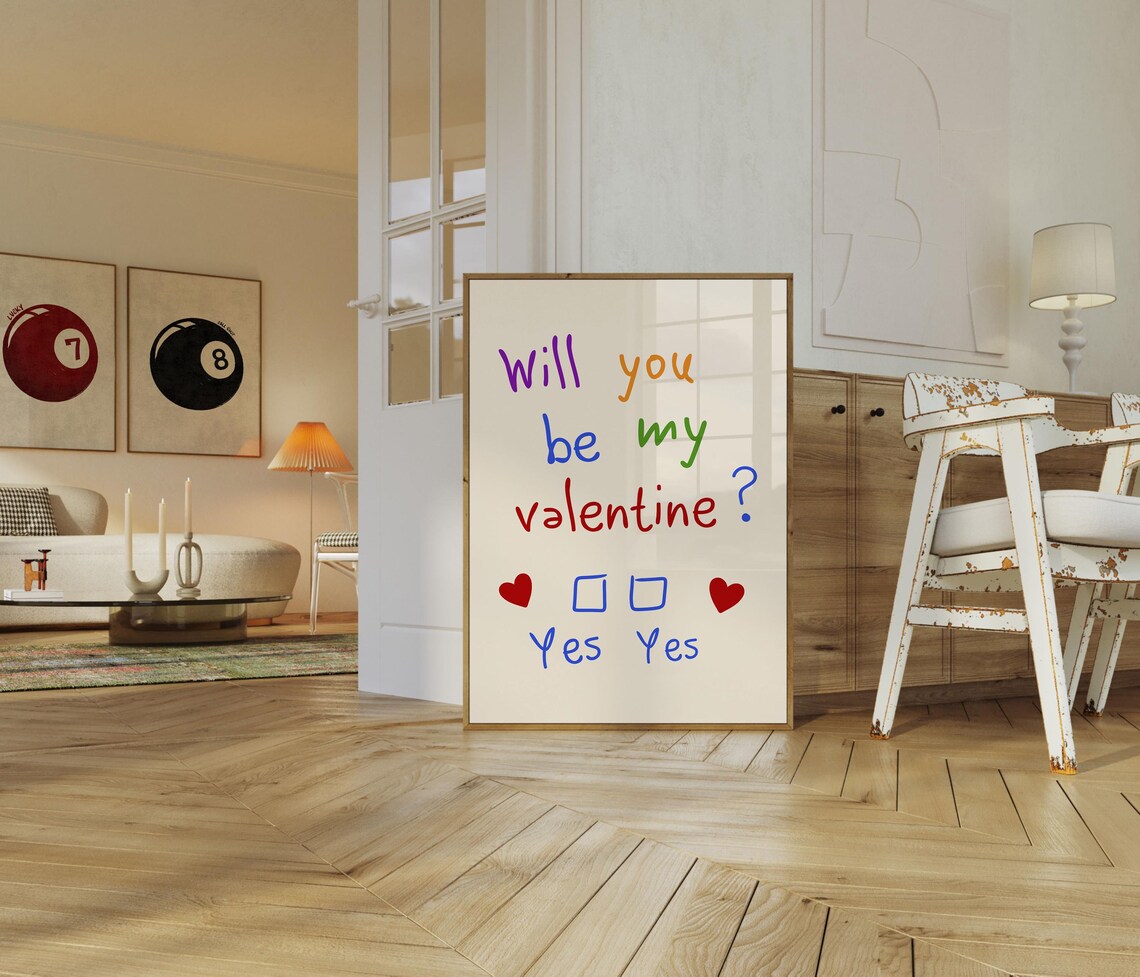 Will You Be My Valentine Quiz Sweet Colorful Hand Lettered Poster - Image 3