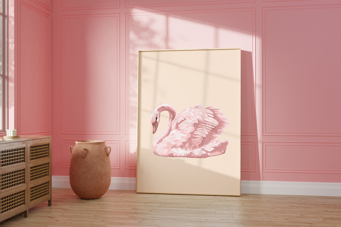Graceful Pink Swan Floating Soft Watercolor Bird Illustration Poster - Image 3