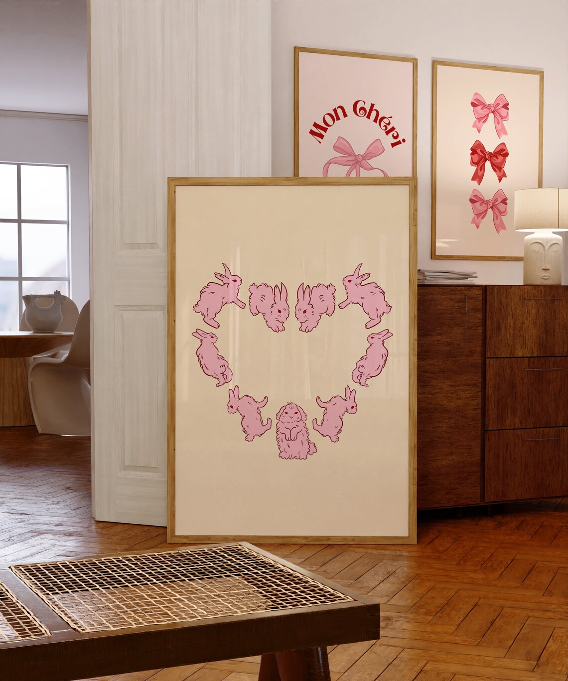 Rabbit Minimalist Wall Art Print, Pink Heart - Image 4