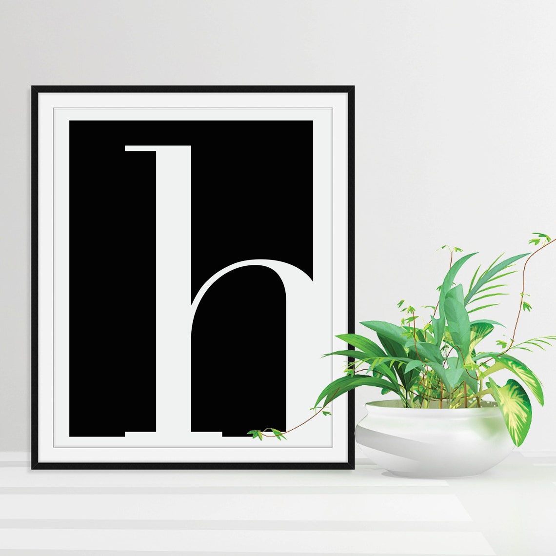Lowercase Letter H Monogram Poster White on Black Modern Decor - Image 4