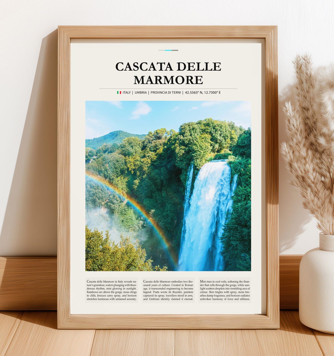 Cascata Delle Marmore Umbria Italy Rainbow Waterfall Travel Poster