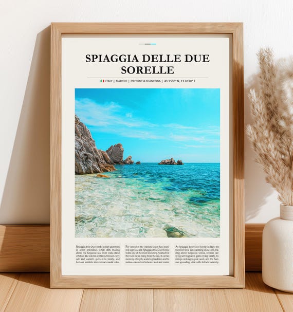 Spiaggia Delle Due Sorelle Travel Poster Italy Coastal Wall Art Print Physical Vintage Mediterranean Home Decor
