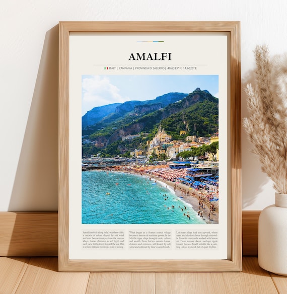 Amalfi Coast Italy Seaside Cliffs Beach Town Campania Travel Poster