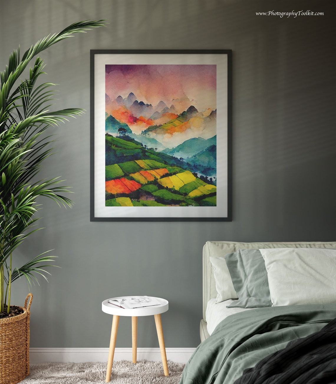 Vietnam Rice Terraces Misty Mountains Watercolor Sunset Poster - Image 3