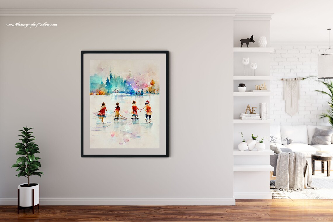 People Ice Skating Christmas Winter Wall Art Print - Image 4