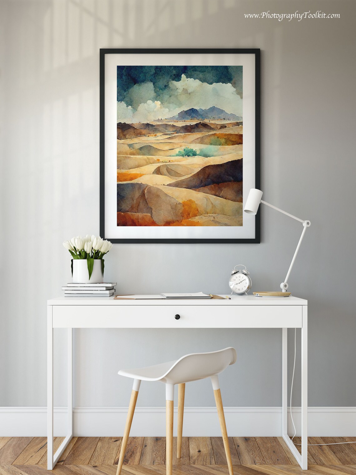 Desert Dunes Storm Sky Moody Watercolor Landscape Scenic Poster - Image 2