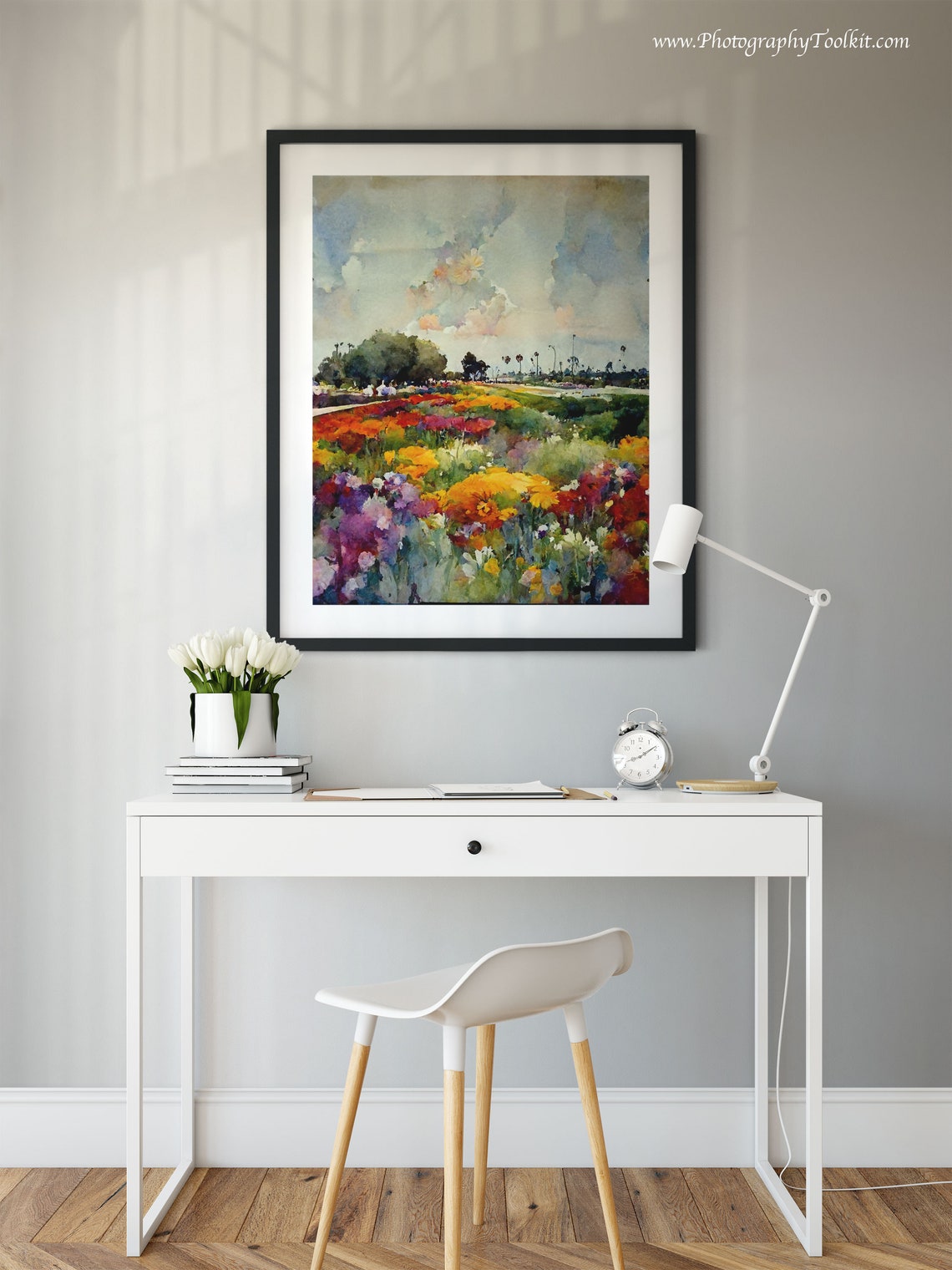 Colorful Wildflower Meadow Palm Trees Watercolor Spring Poster - Image 2