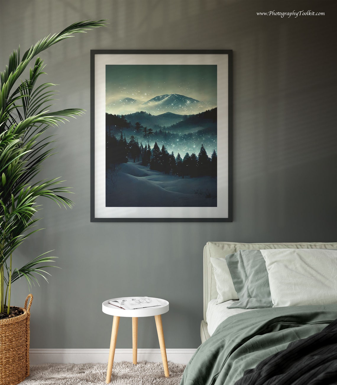 Snowy Mountain Night Starry Winter Landscape Scenic Scenic Poster - Image 3