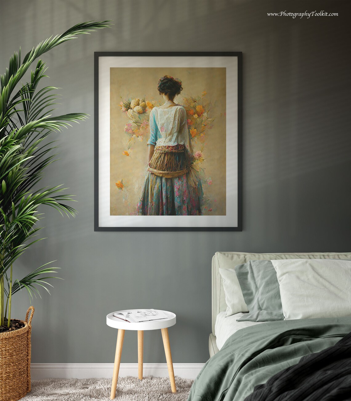 Peasant Woman Wheat Sheaf Blue Blouse Watercolor Portrait Poster - Image 3