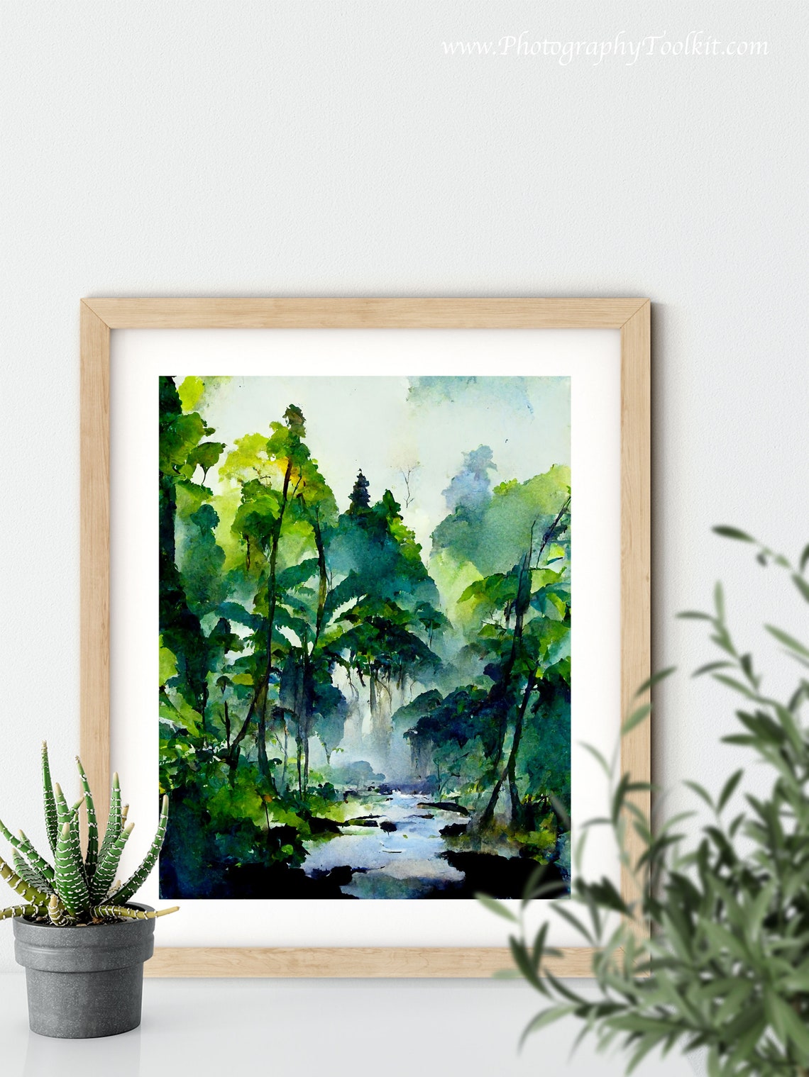 Misty Green Forest Stream in Morning Sunlight Watercolor Nature Poster - Image 5