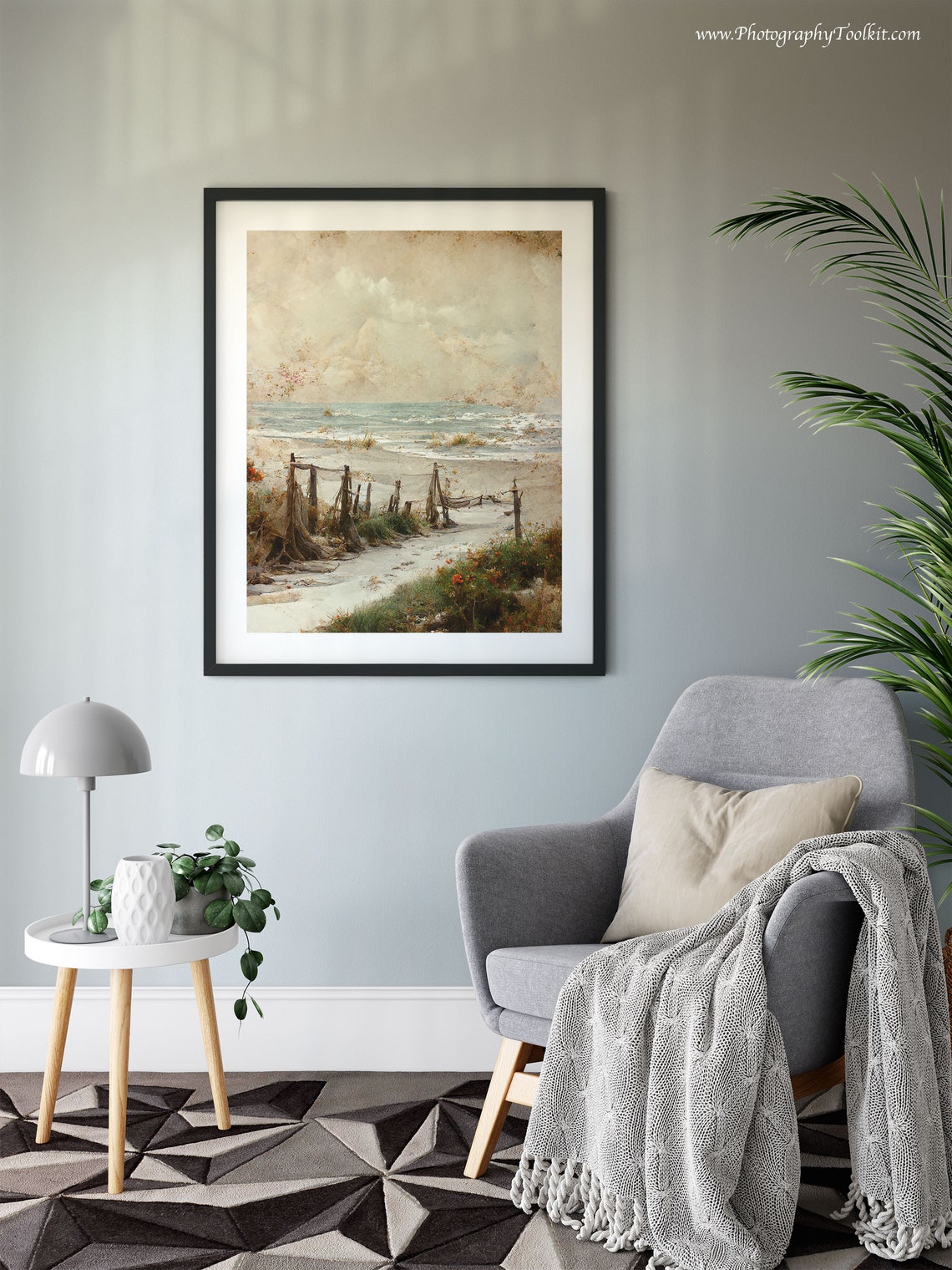 Vintage Beach with Old Fishing Nets and Rolling Waves Art Print - Image 6