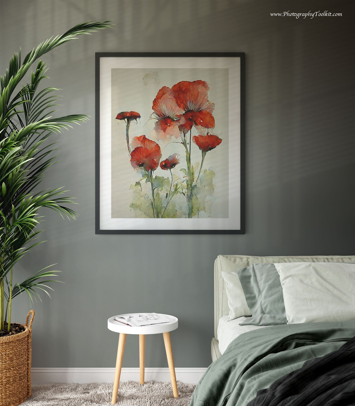 Red Poppies Pink Wash Watercolor Delicate Floral Botanical Art Poster - Image 3