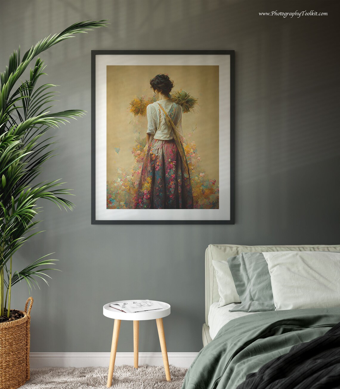 Woman with Wildflower Bouquet Watercolor Floral Portrait Poster - Image 3