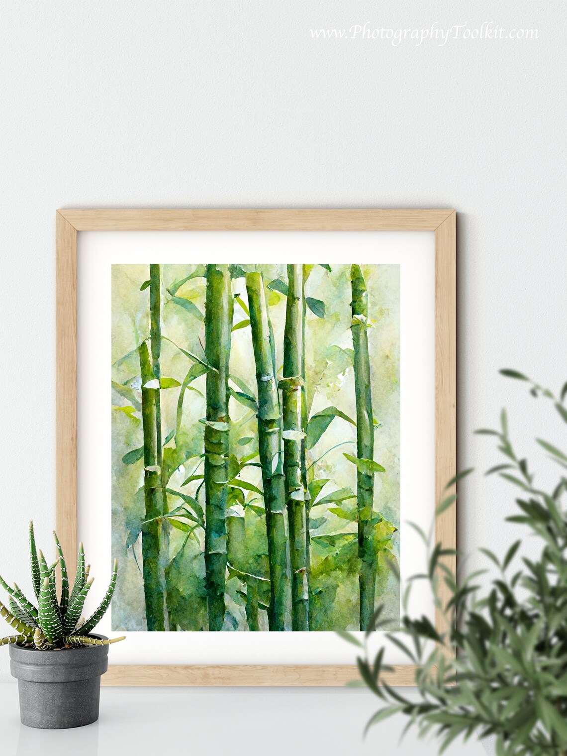 Green Bamboo Forest Watercolor Wall Art Tall Bamboo Stalks Zen Garden Decor - Image 5
