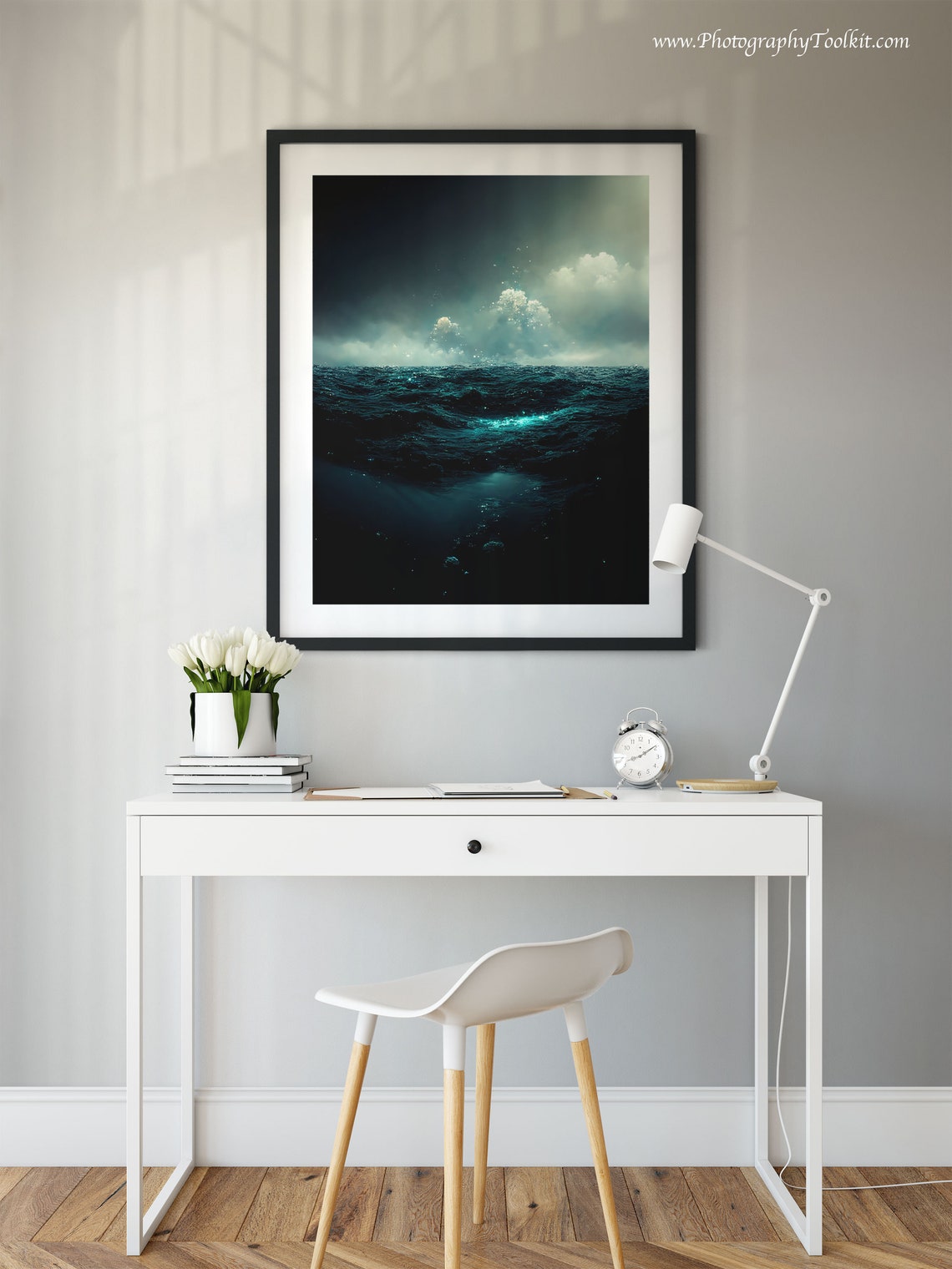 Dark Ocean Moonlit Waves Dramatic Night Seascape Scenic Poster - Image 2