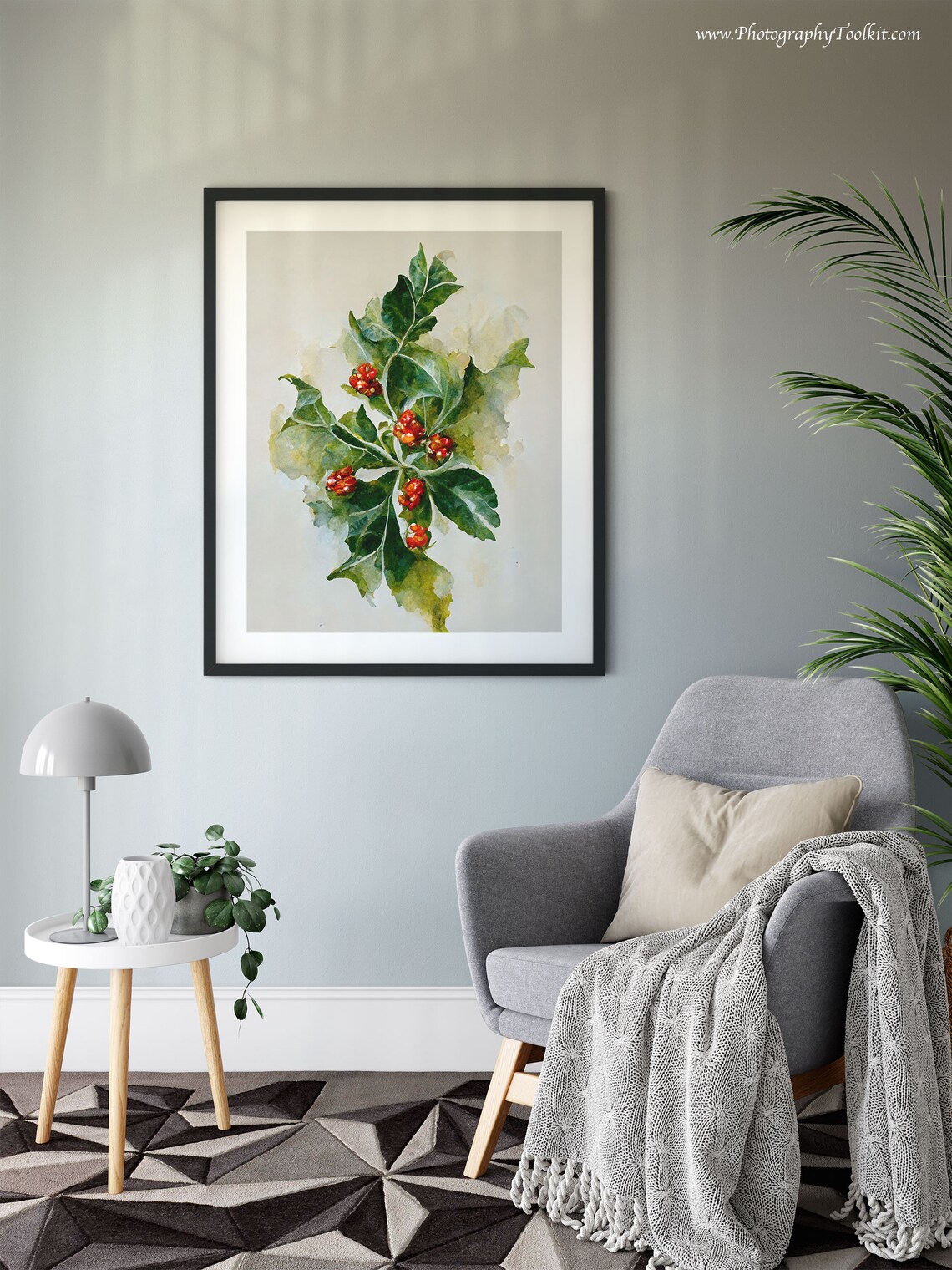 Winter Berry Holly Branch Christmas Art Print - Image 6