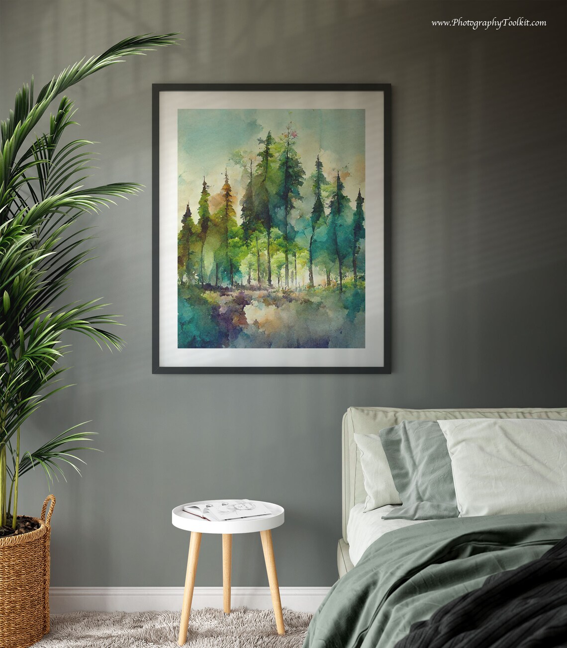Watercolor Forest Winter Landscape Art Print - Image 3