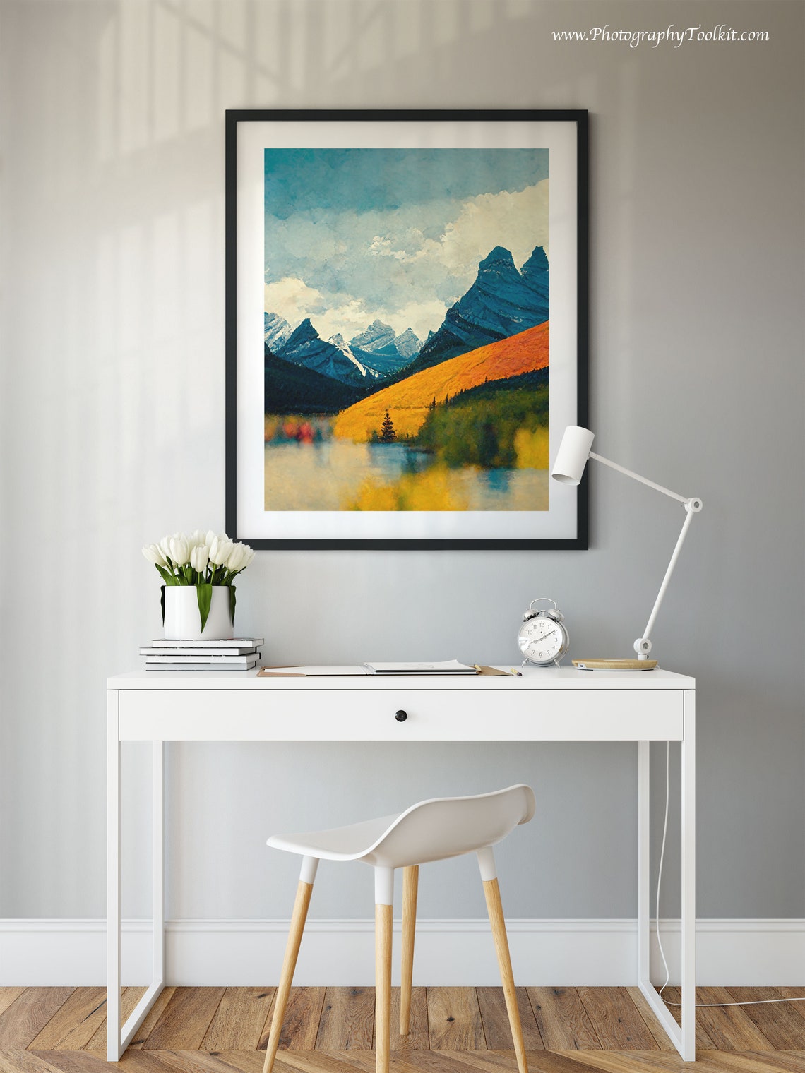 Banff Autumn Alpine Peaks Watercolor Print Golden Hills Lake View Art - Image 2