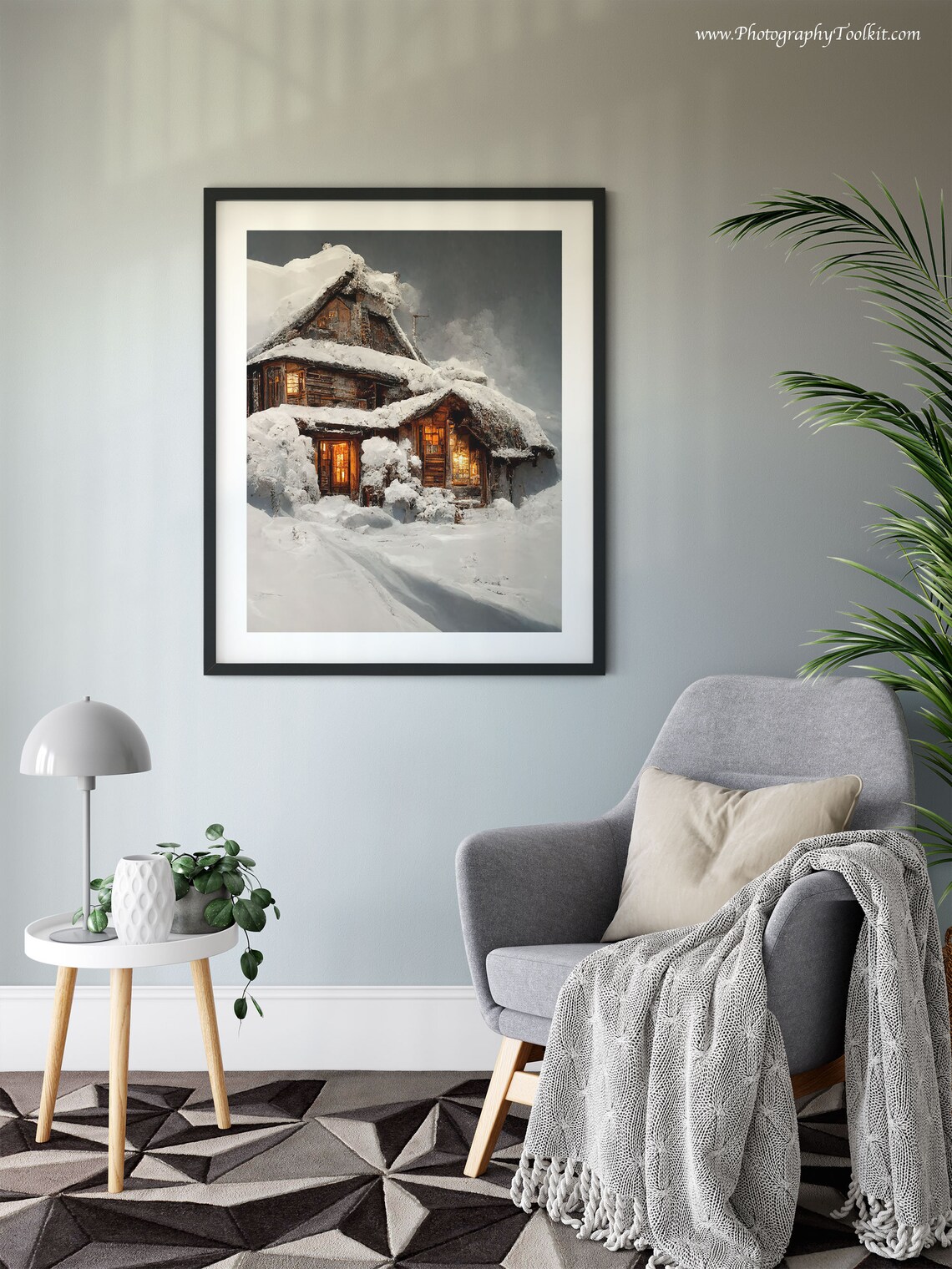 Vintage Cottage Rustic Winter Landscape Art Print - Image 6