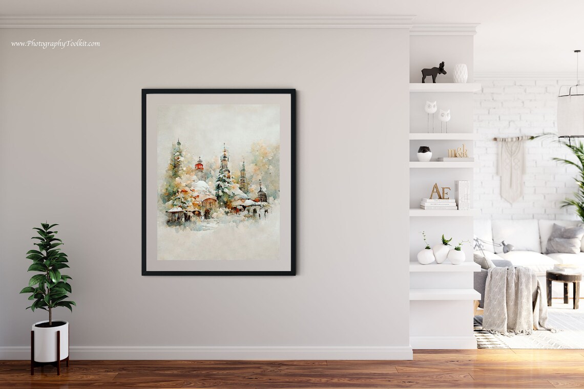 Winter Landscape Watercolor Forest Art Print, Rustic - Image 2