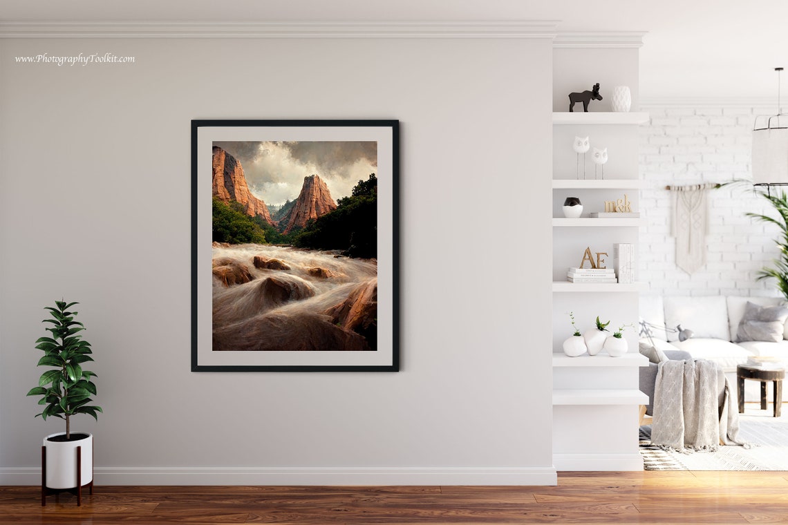 Zion Canyon River Rapids Wall Art Rushing Water Red Rock Cliffs View - Image 4