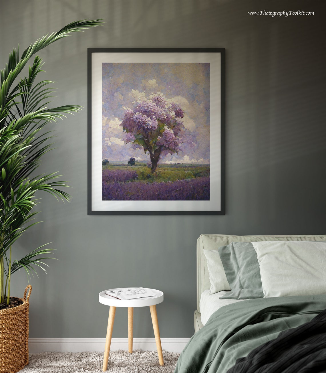 Solitary Flowering Tree Lavender Field Impressionist Wall Art - Image 3