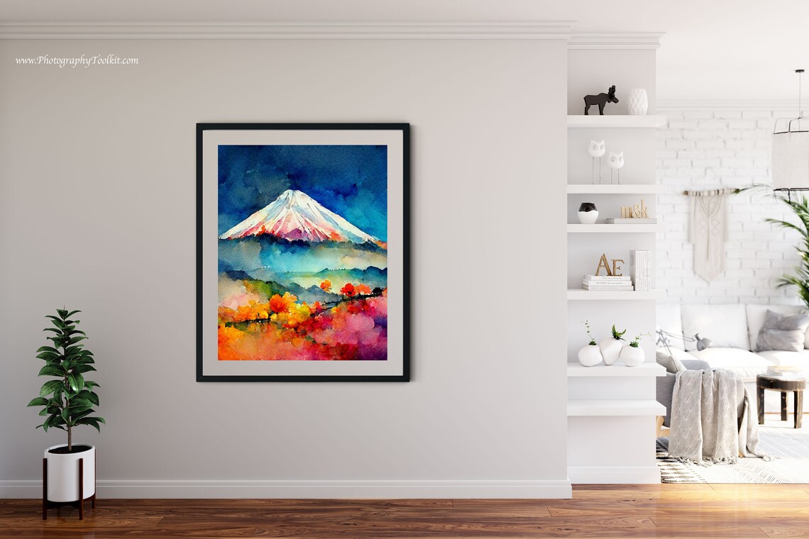 Mount Fuji Snowy Peak Autumn Colors Watercolor Japan Landscape Poster - Image 4