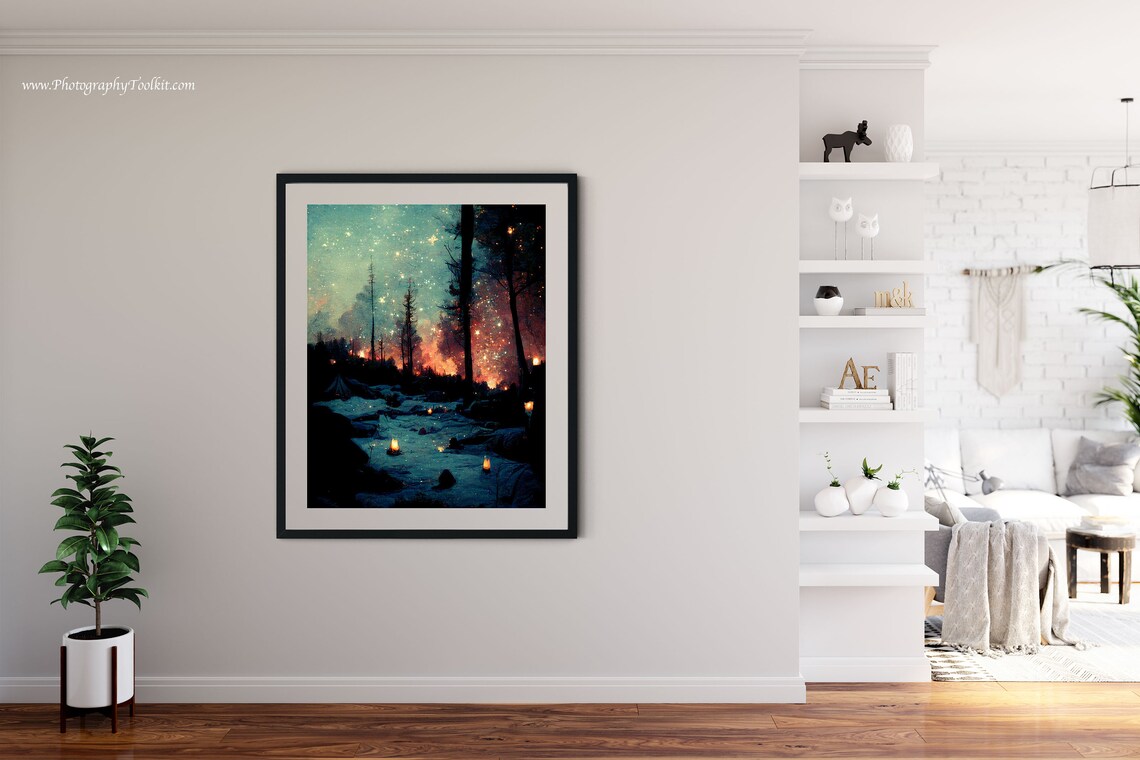 Camping At Night Painting, Campfire Art Print - Image 4