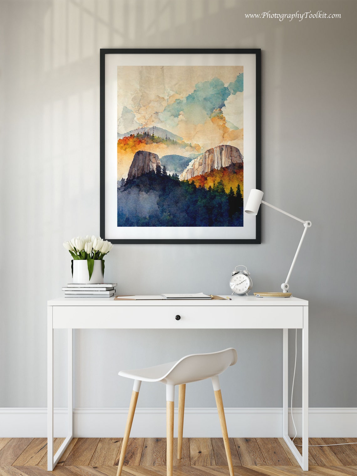 Yosemite Granite Domes Watercolor Print Misty Autumn Peaks Forest Art - Image 2