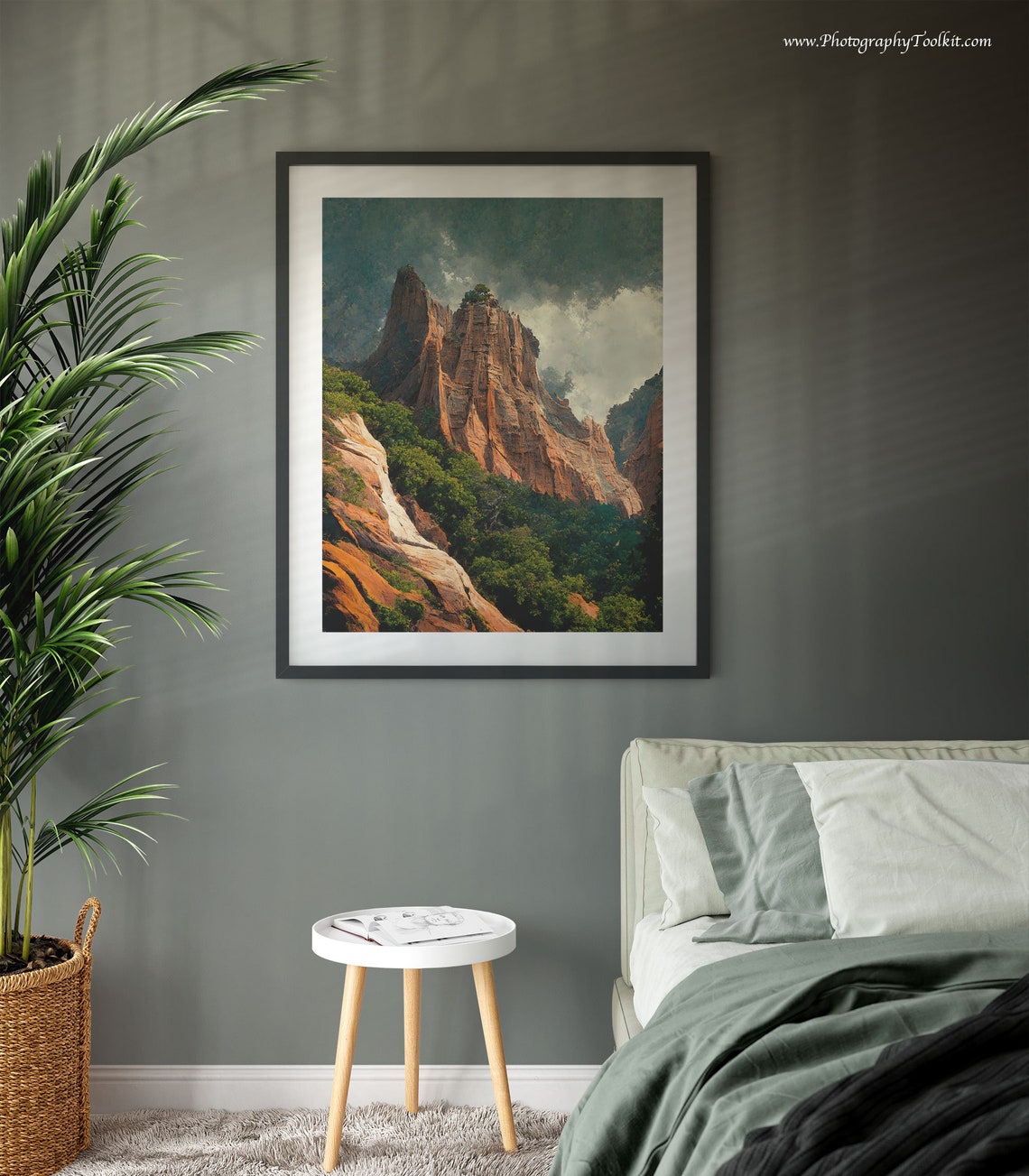 Zion Red Rock Spire Wall Art Lush Green Valley Dramatic Clouds Scenery - Image 3