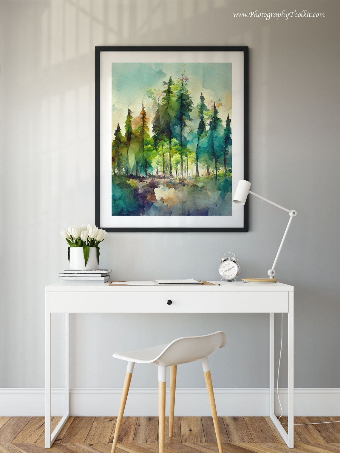 Watercolor Forest Winter Landscape Art Print - Image 2