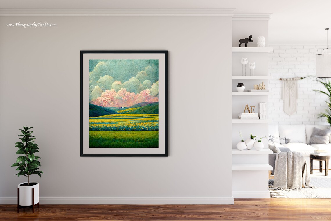 Spring Meadow Painting Vintage Landscape Print - Image 4
