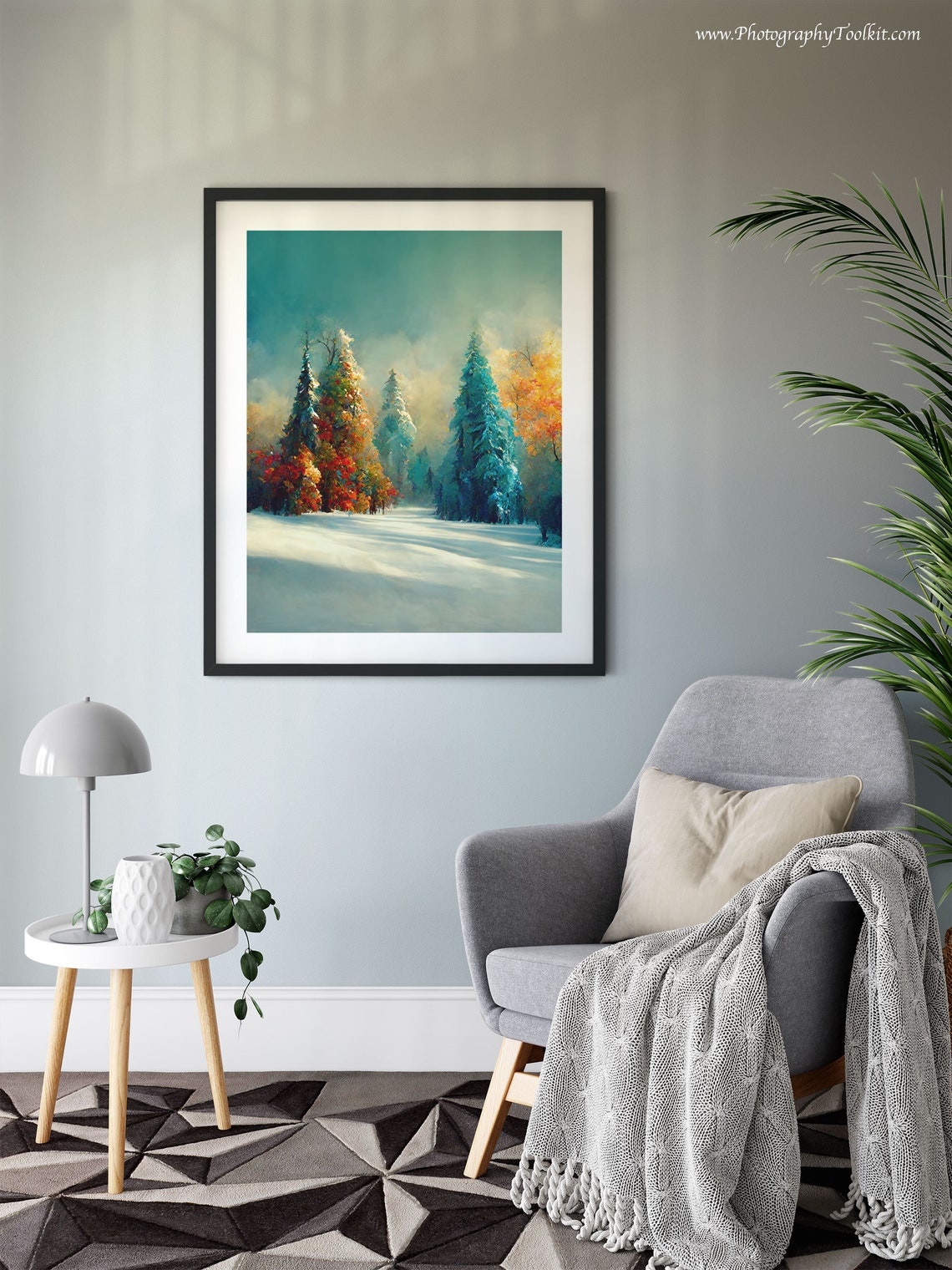 Snowy Winter Forest Landscape Snow Covered Trees Painting Poster - Image 6