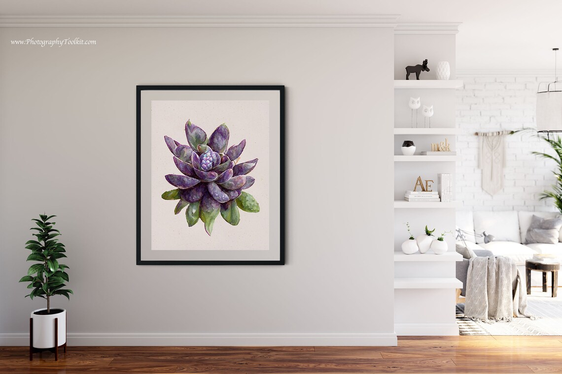 Purple Succulent Plant Watercolor Botanical Illustration Art Poster - Image 4