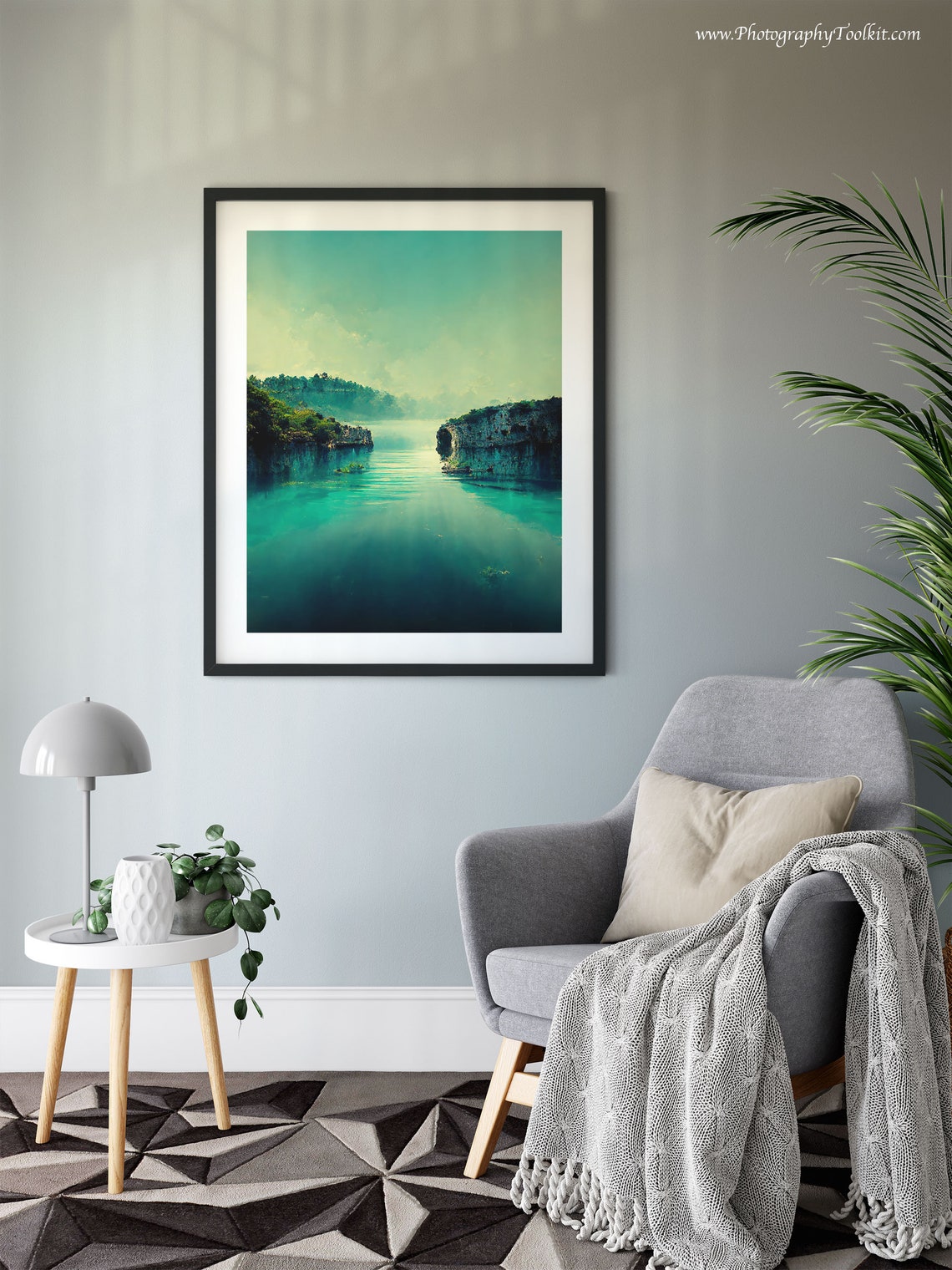 Greece Turquoise River Cliffs Watercolor Nature Travel Poster - Image 6