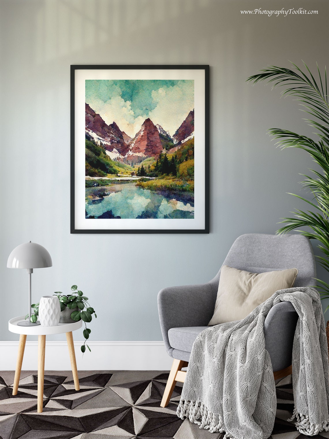 Maroon Bells Colorado Red Peaks Alpine Lake Watercolor Poster - Image 6