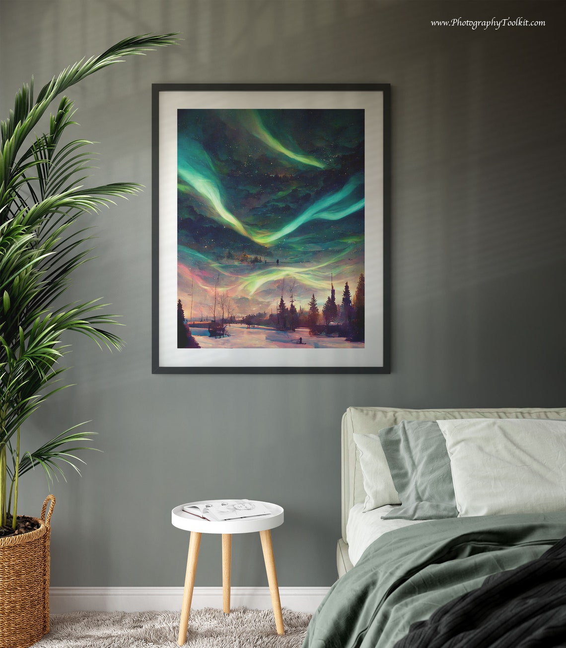 Aurora Borealis Snowy Forest Night Sky Watercolor Scenic Poster - Image 3
