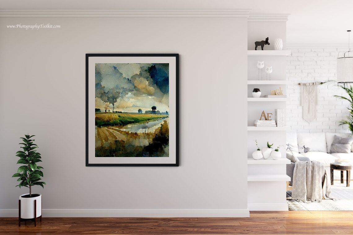 Country Road Fields Dramatic Clouds Muted Rural Landscape Poster - Image 4