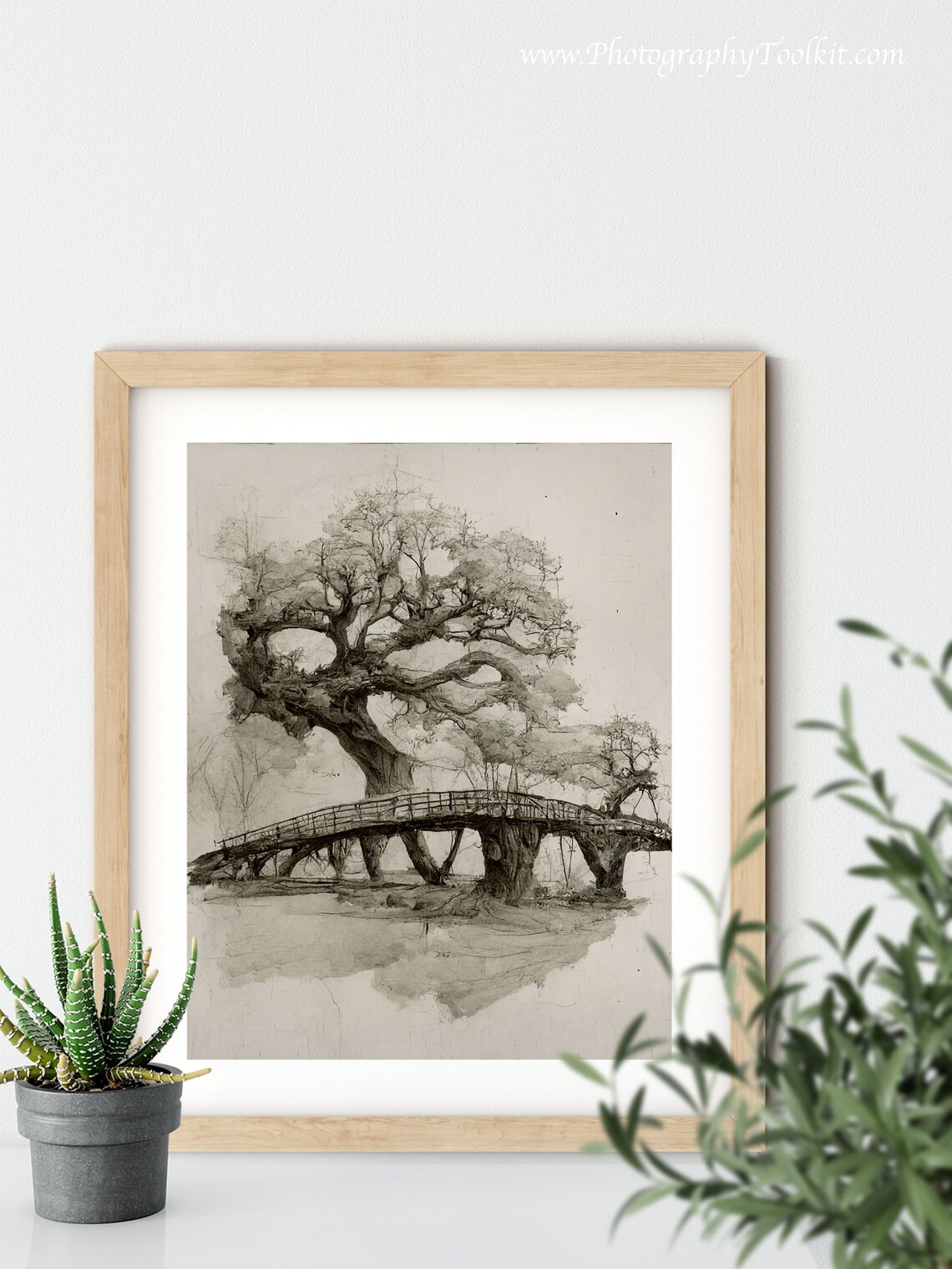 Neutral Tree Sketch Bridge Trees Art Print, Vintage - Image 5