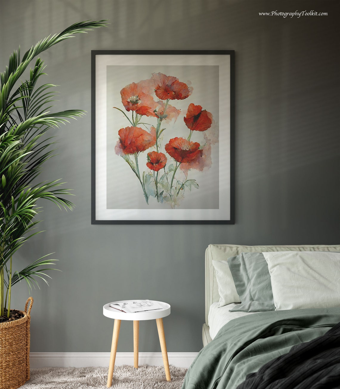 Red Poppy Stems Loose Watercolor Gray Wash Floral Botanical Poster - Image 3
