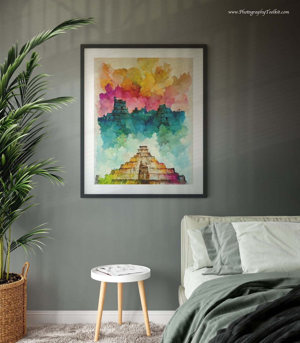 Chichen Itza Mexico Mayan Pyramid Watercolor Sunset Sky Poster - Image 3